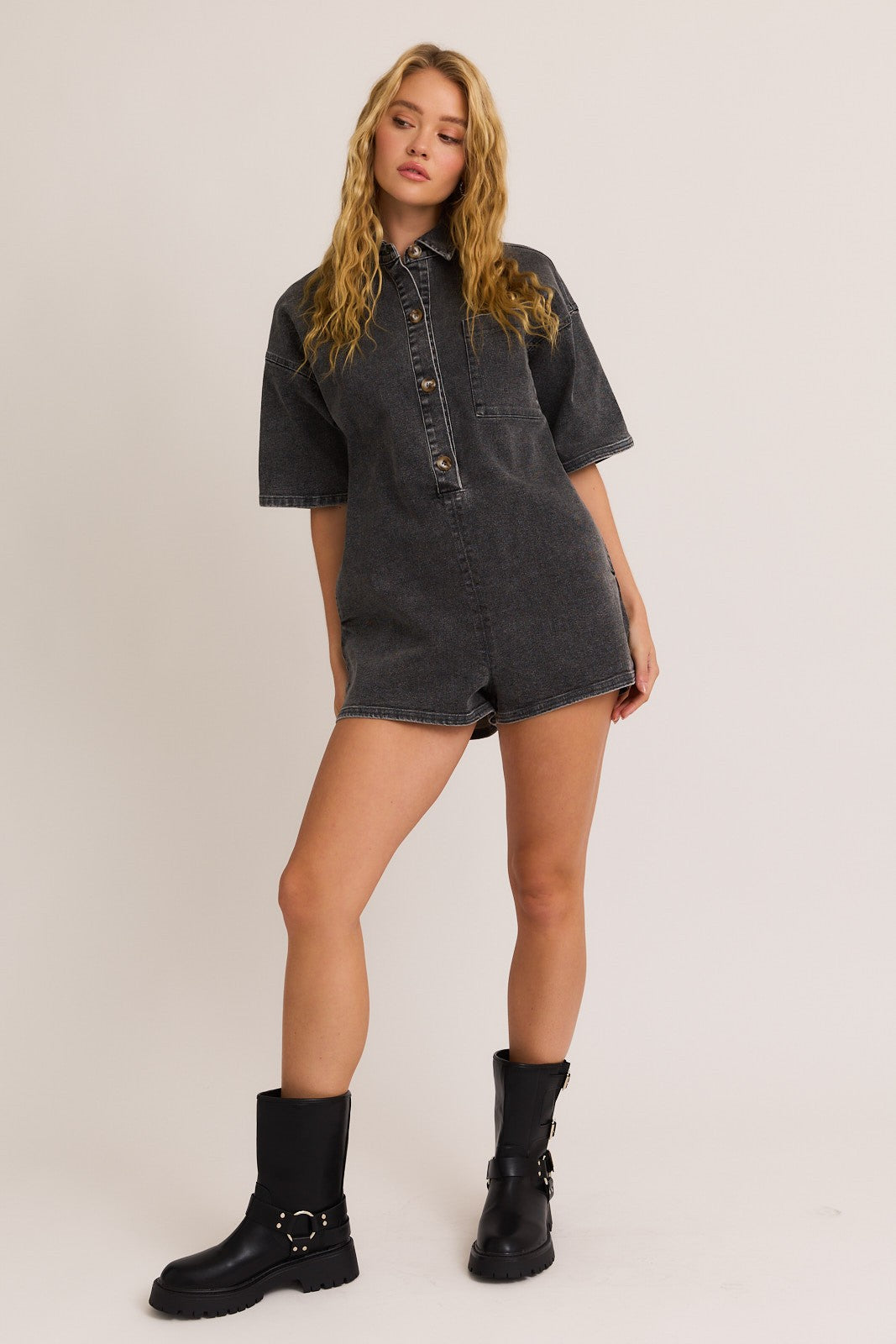 Black Denim Romper