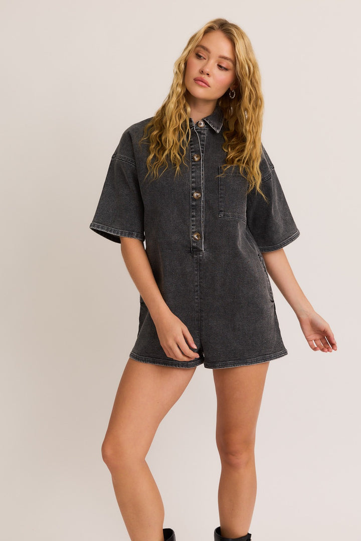 Black Denim Romper